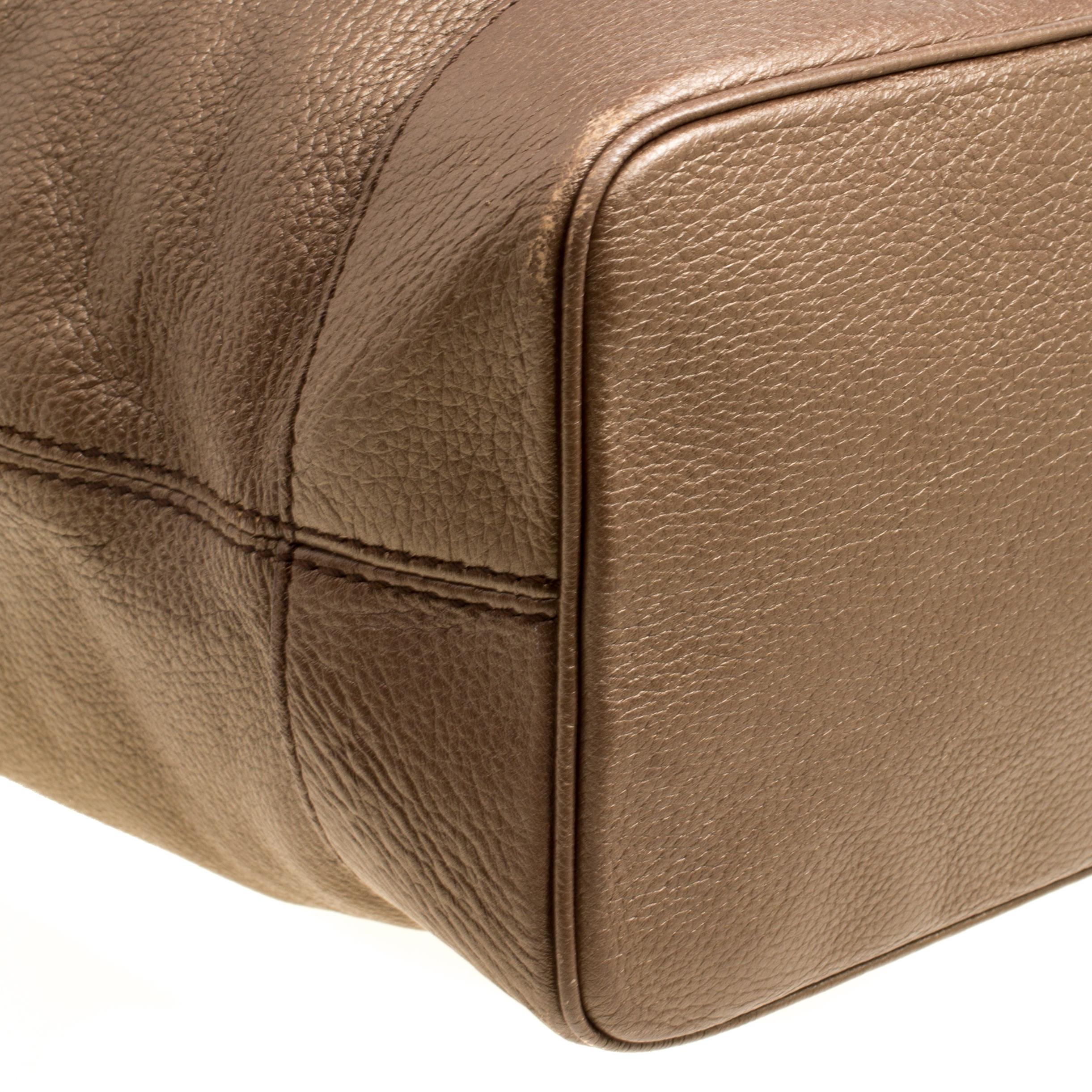 Aigner Metallic Brown Pebbled Leather Logo Tote 4