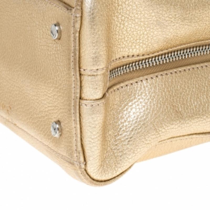 Aigner Metallic Gold Leather Satchel en venta 3