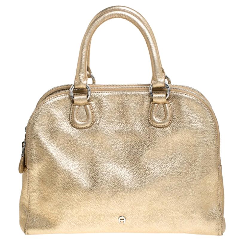 Aigner Metallic Gold Leather Satchel