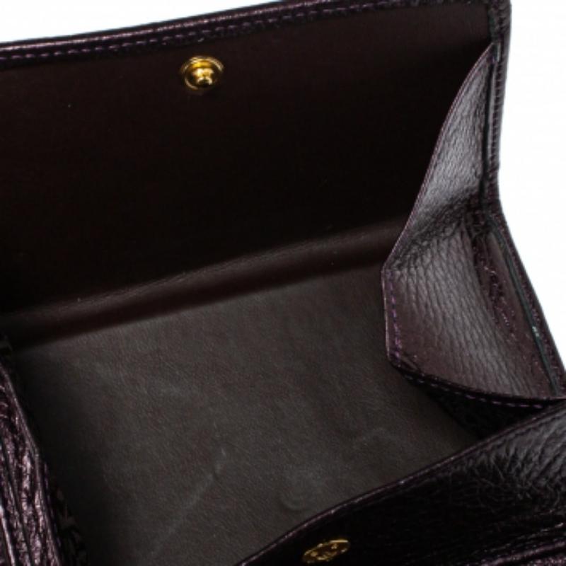 Aigner Metallic Purple Leather Compact Wallet For Sale 1