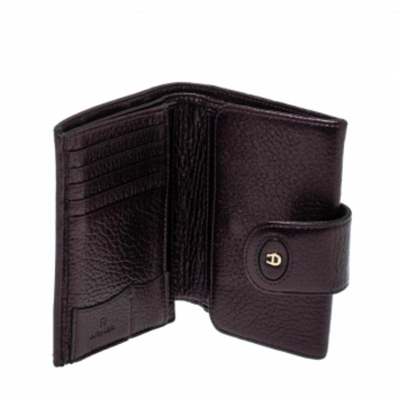 Aigner Metallic Purple Leather Compact Wallet For Sale 2