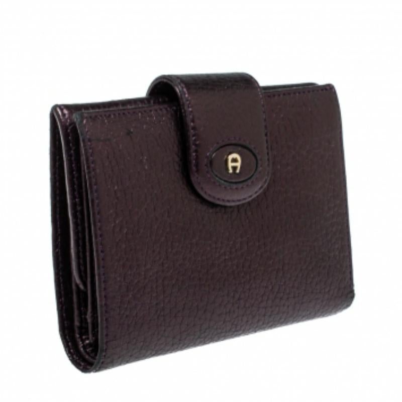 Aigner Metallic Purple Leather Compact Wallet For Sale 3