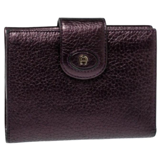 Aigner Metallic Purple Leather Compact Wallet For Sale