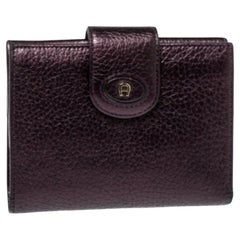 Aigner Metallic Purple Leather Compact Wallet