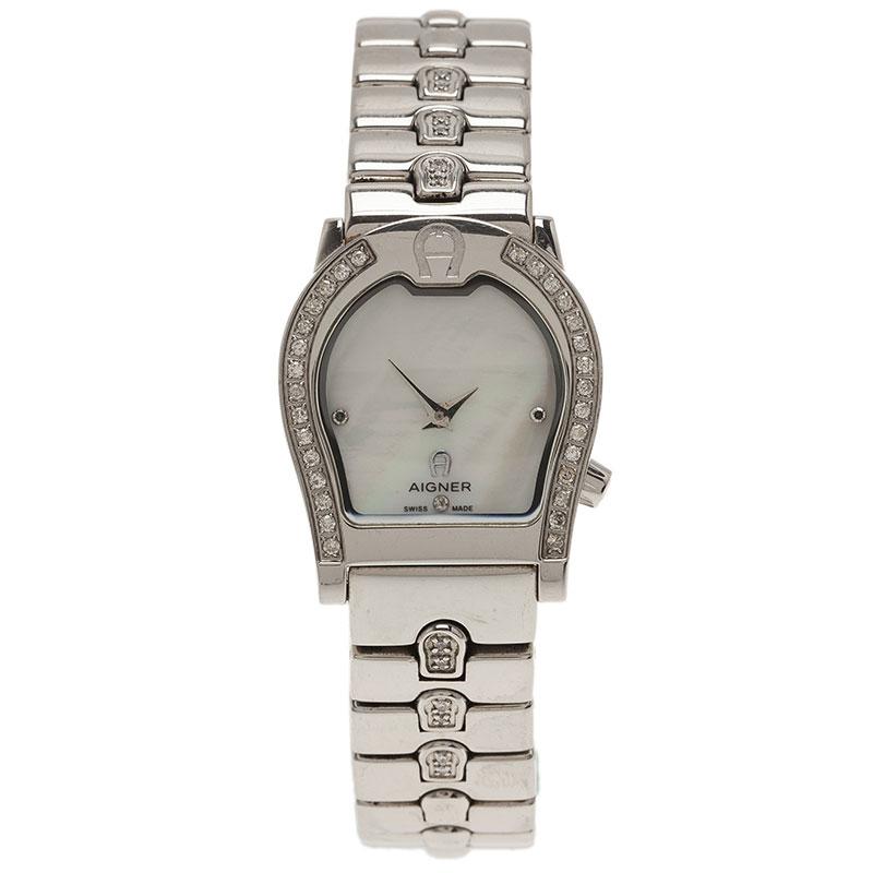 Aigner Mother Of Pearl Diamond Stainless Steel Verona A01200 Womens Wristwatch (Zeitgenössisch)