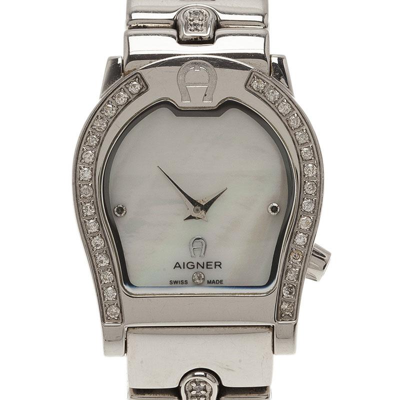 Aigner Mother Of Pearl Diamond Stainless Steel Verona A01200 Womens Wristwatch