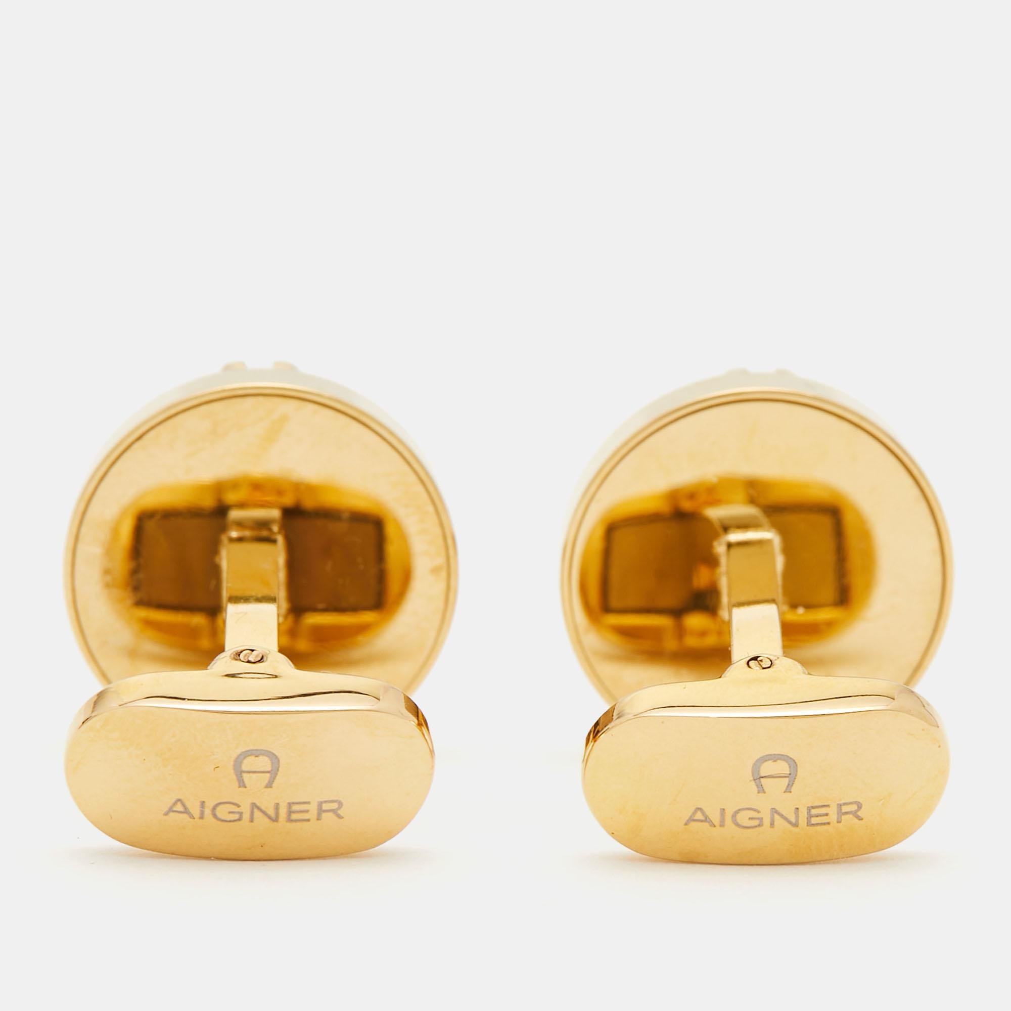Women's Aigner Mother of Pearl Gold Tone Cufflinks For Sale