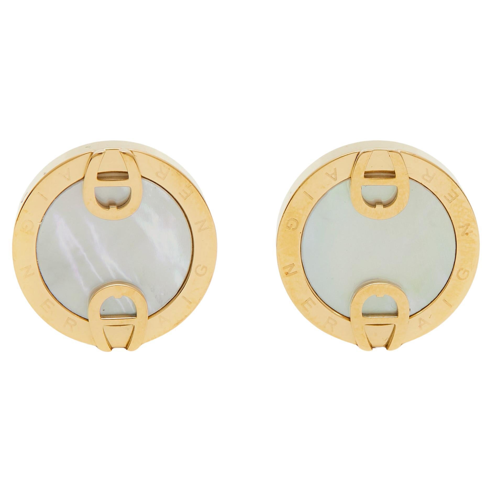 Aigner Mother of Pearl Gold Tone Cufflinks For Sale