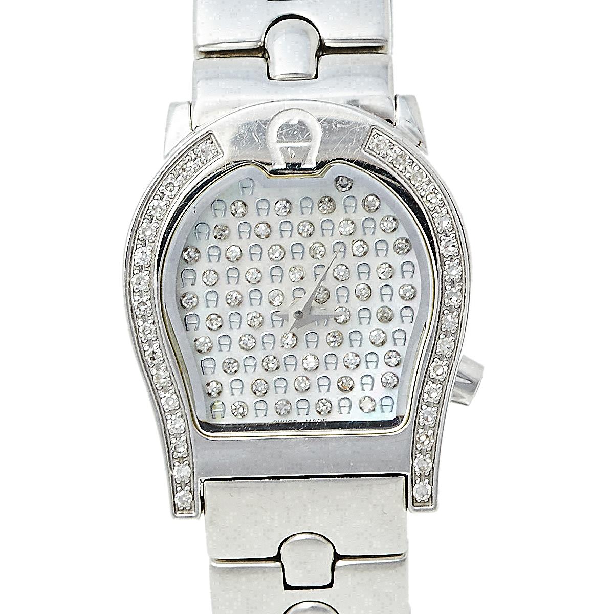 Contemporary Aigner Mother of Pearl Stainless Steel Diamond Verona Women's Wristwatch 24 mm