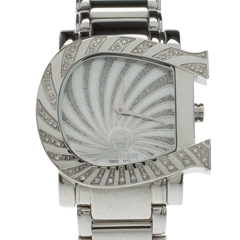 Contemporary Aigner Mother of Pearl Stainless Steel Genua Due Women's Wristwatch 35MM