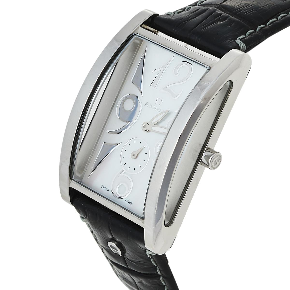 Contemporary Aigner Mother of Pearl Stainless Steel Modena Nudo Unisex Wristwatch 30 MM For Sale