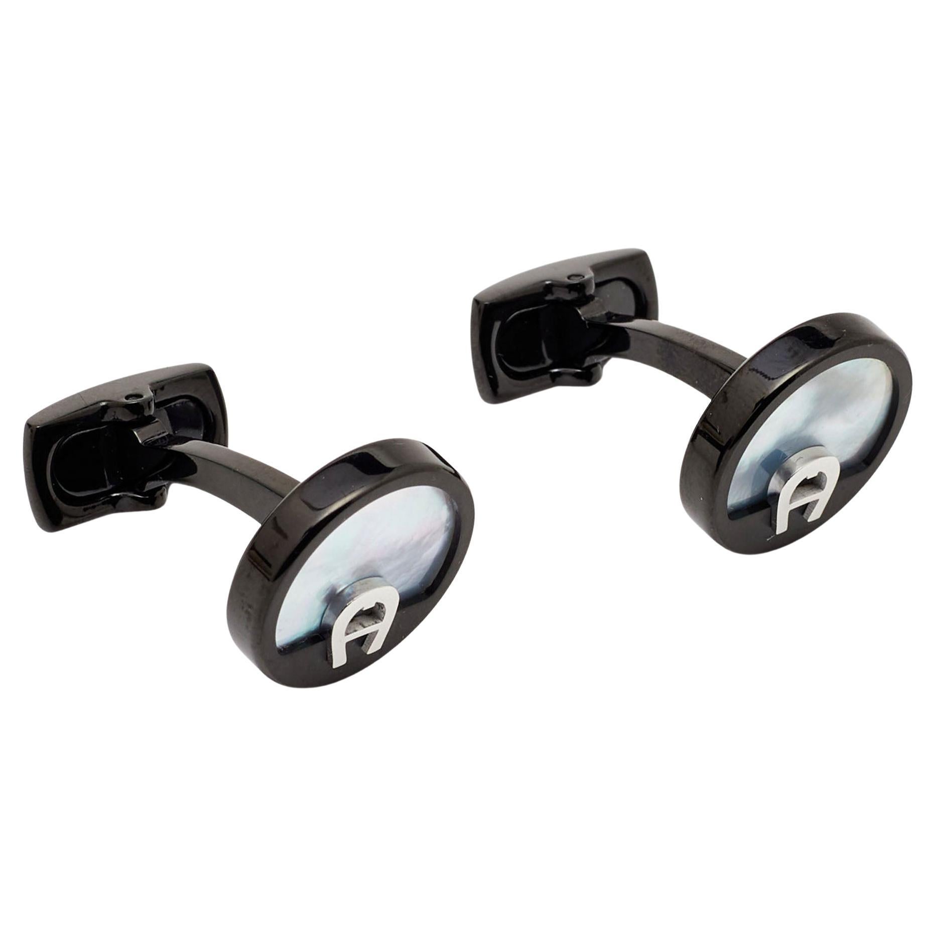 Aigner Mother of Pearl Two Tone Cufflinks For Sale
