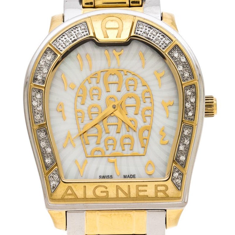 Aigner Mother of Pearl Two-Tone Diamond Verona A48100 Women'sWristwatch  32MM im Angebot bei 1stDibs