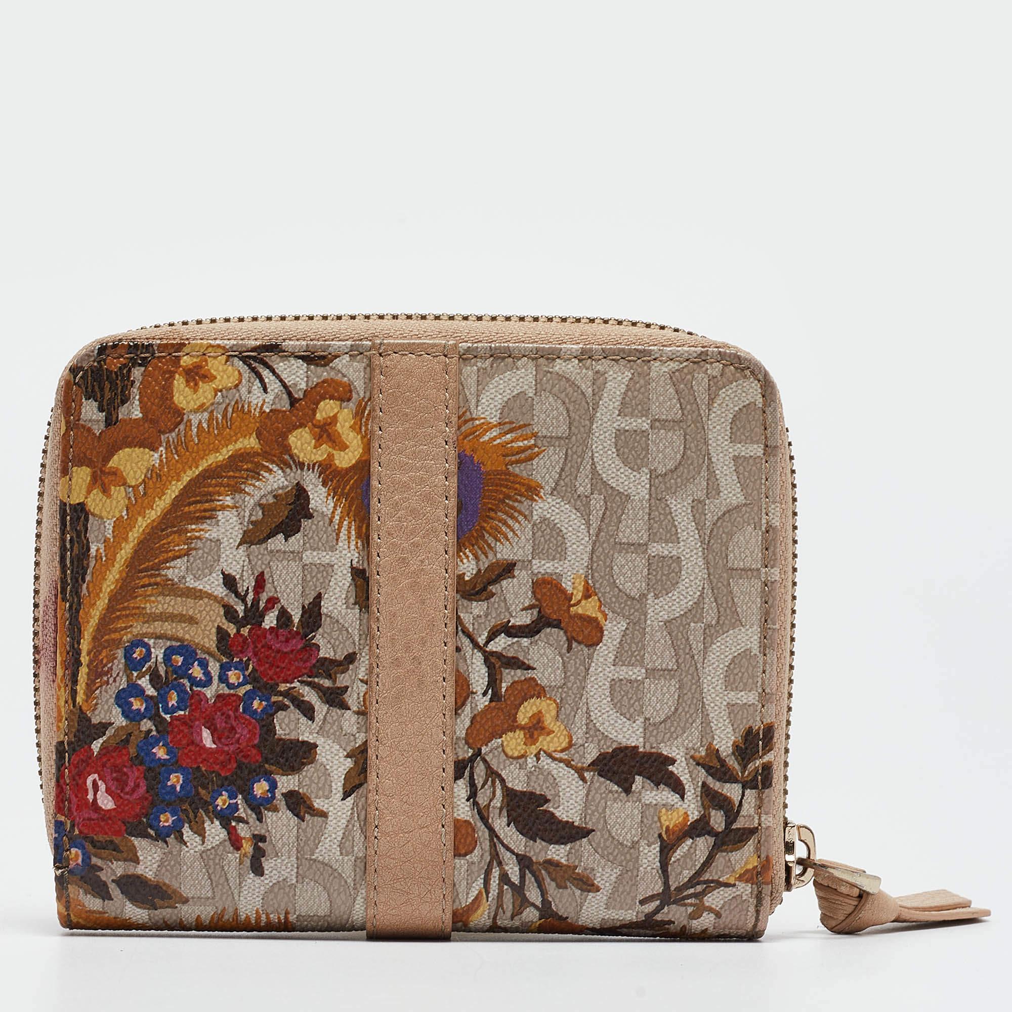 Aigner Multicolor Floral Print Coated Canvas and Leather Zip Compact Leather For Sale 3