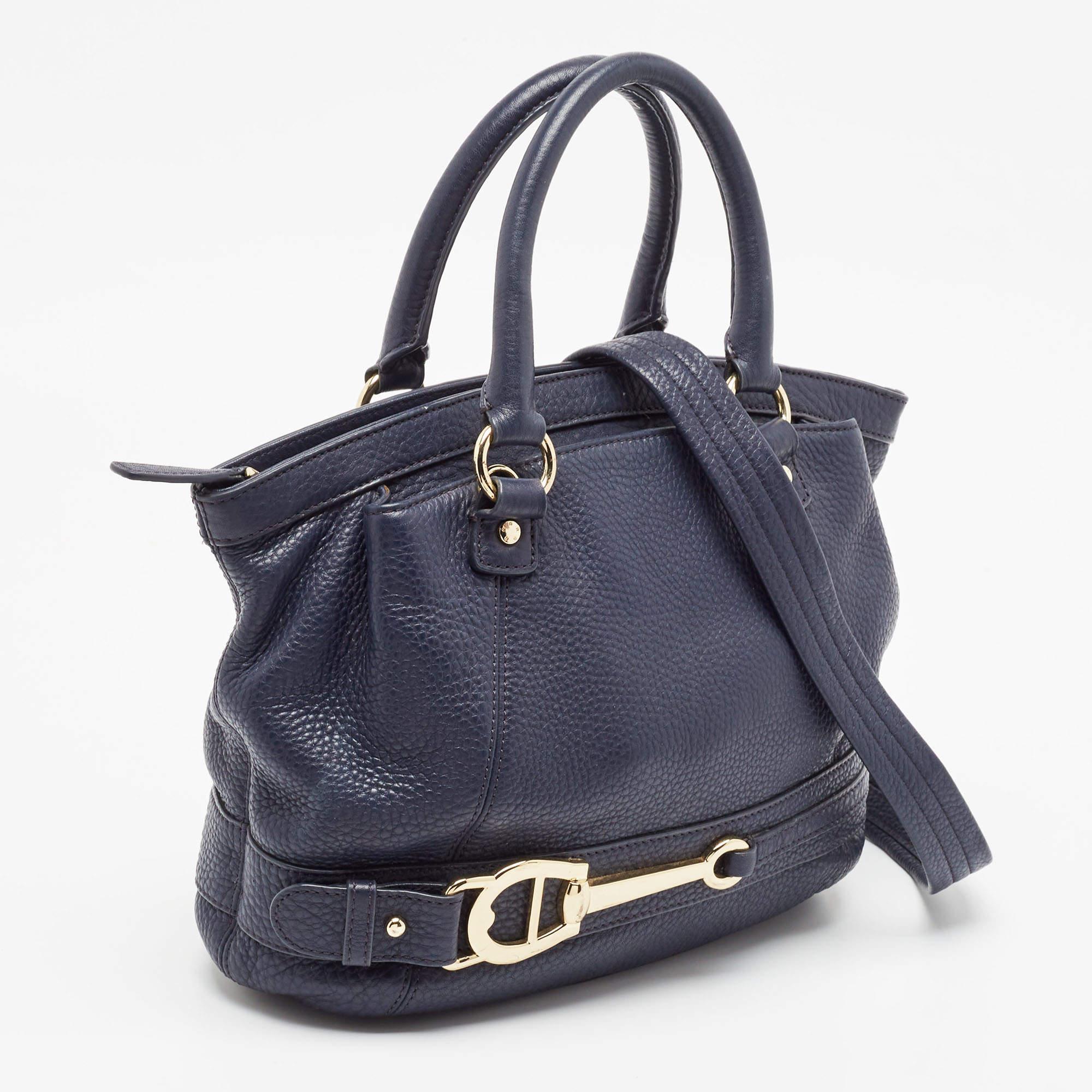 Black Aigner Navy Blue Leather Cavallina Satchel For Sale