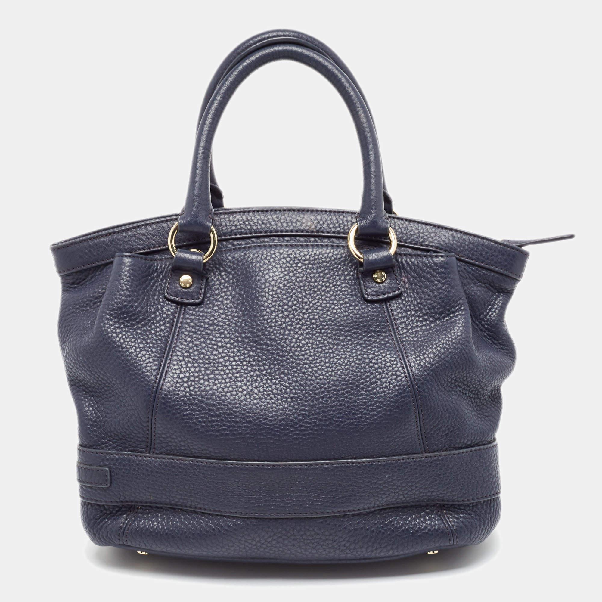 Aigner Navy Blue Leather Cavallina Satchel In Good Condition For Sale In Dubai, Al Qouz 2