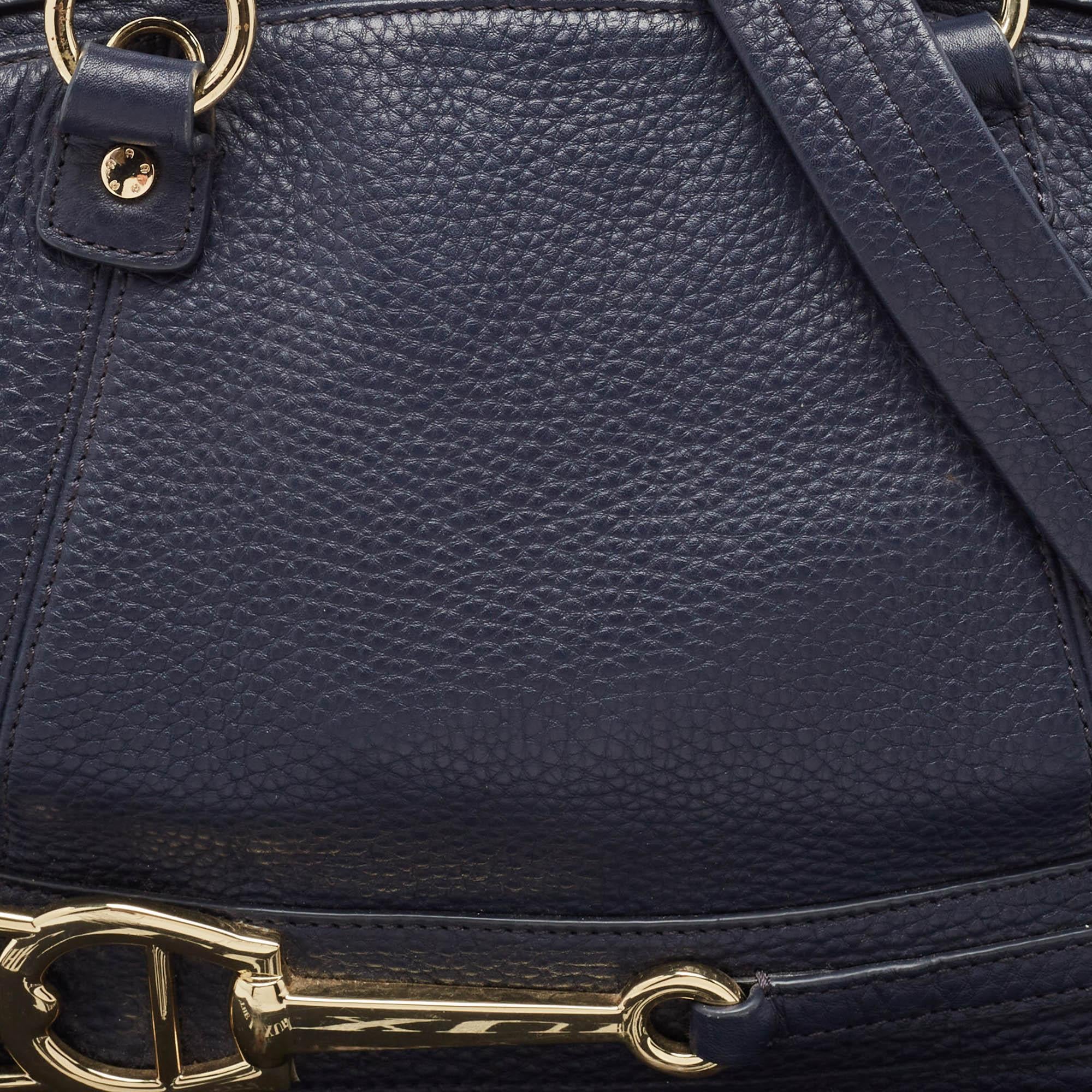 Women's Aigner Navy Blue Leather Cavallina Satchel For Sale