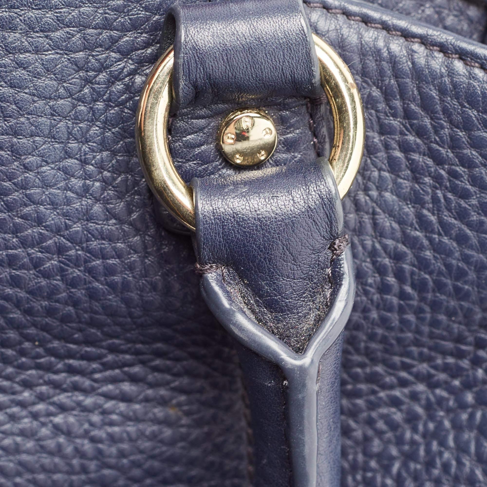 Aigner Navy Blue Leather Cavallina Satchel For Sale 1