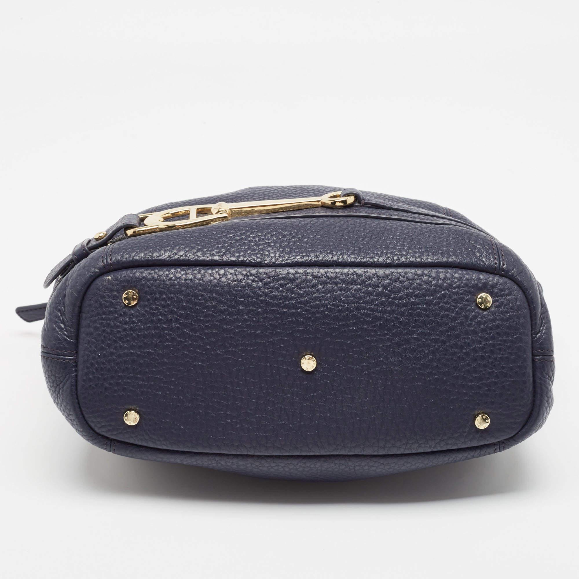 Aigner Navy Blue Leather Cavallina Satchel For Sale 3