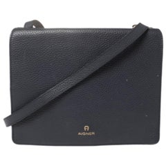 Aigner Navy Blue Leather Flap Crossbody Bag