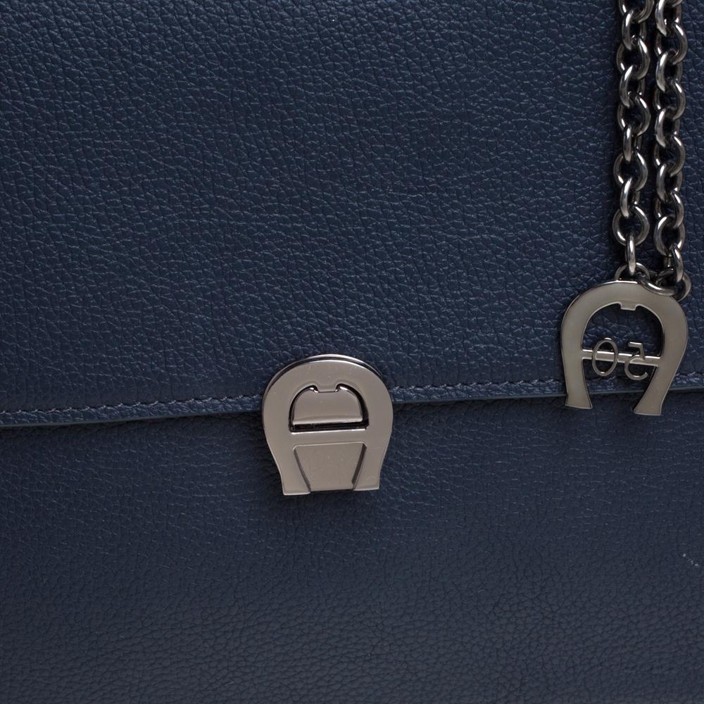 Aigner Navy Blue Leather Genevova Top Handle Bag 2
