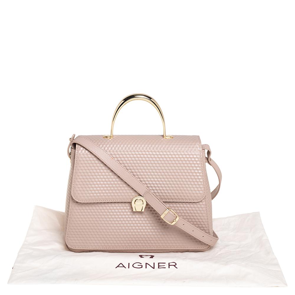 Aigner Borsa a manico alto in pelle goffrata rosa nudo Genoveva M. 5