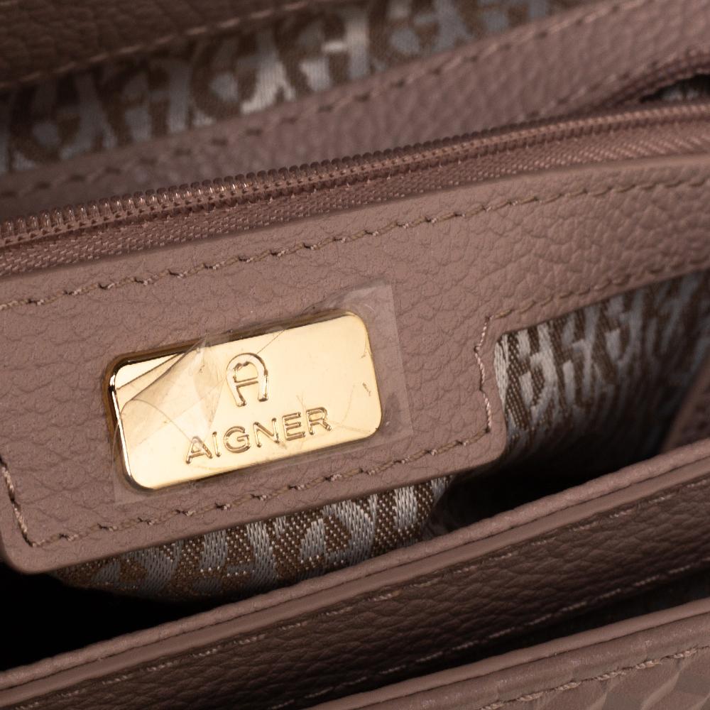 Aigner Borsa a manico alto in pelle goffrata rosa nudo Genoveva M. 3