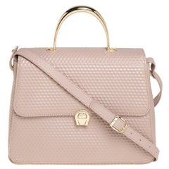Aigner Nude Pink Embossed Leather Genoveva M Top Handle Bag