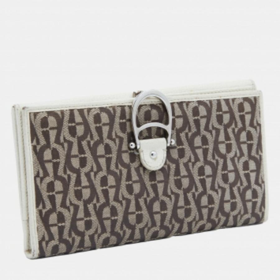 Cartera Continental Aigner de Piel Marrón/Blanco roto y Lienzo de Firma en venta 1