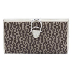 Aigner Off White/Brown Leather and Signature Canvas Continental Wallet