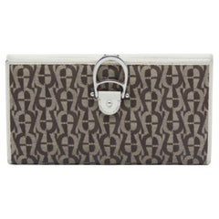 Aigner Off-White/Brown Geldbörse aus Leder und Segeltuch mit Signatur