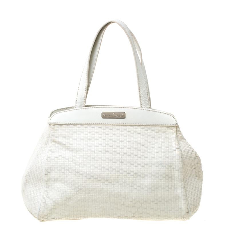 Aigner - Sac à main en cuir blanc cassé en vente