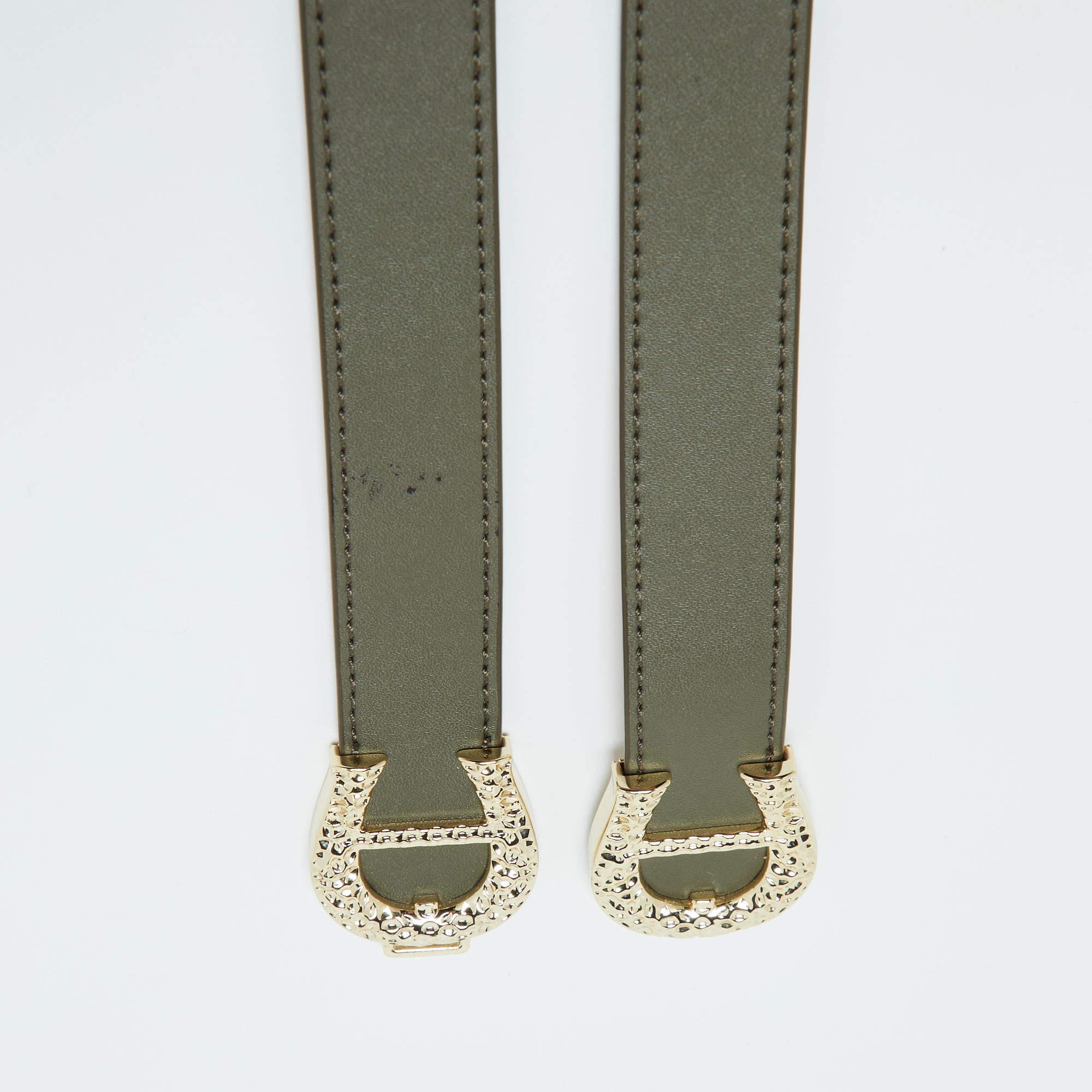 Brown Aigner Olive Green Leather Logo Buckle Belt 90CM For Sale