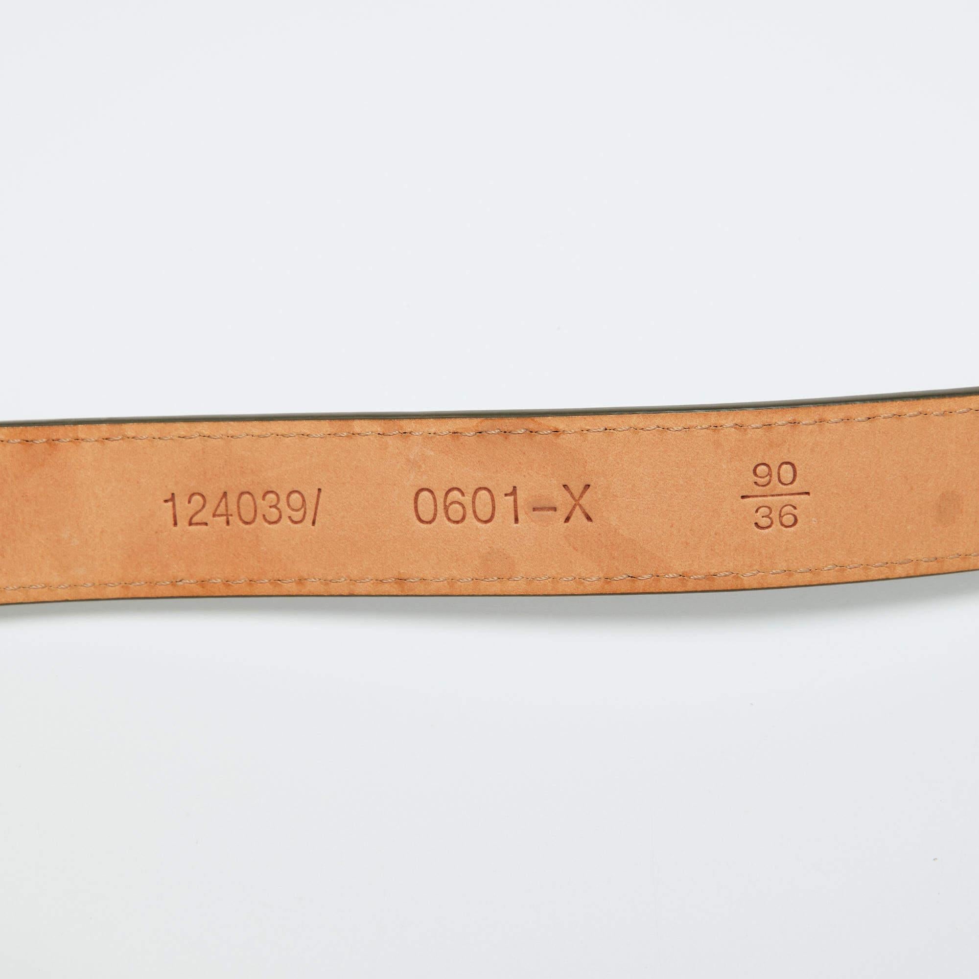 Aigner Olive Green Leather Logo Buckle Belt 90CM In Good Condition For Sale In Dubai, Al Qouz 2