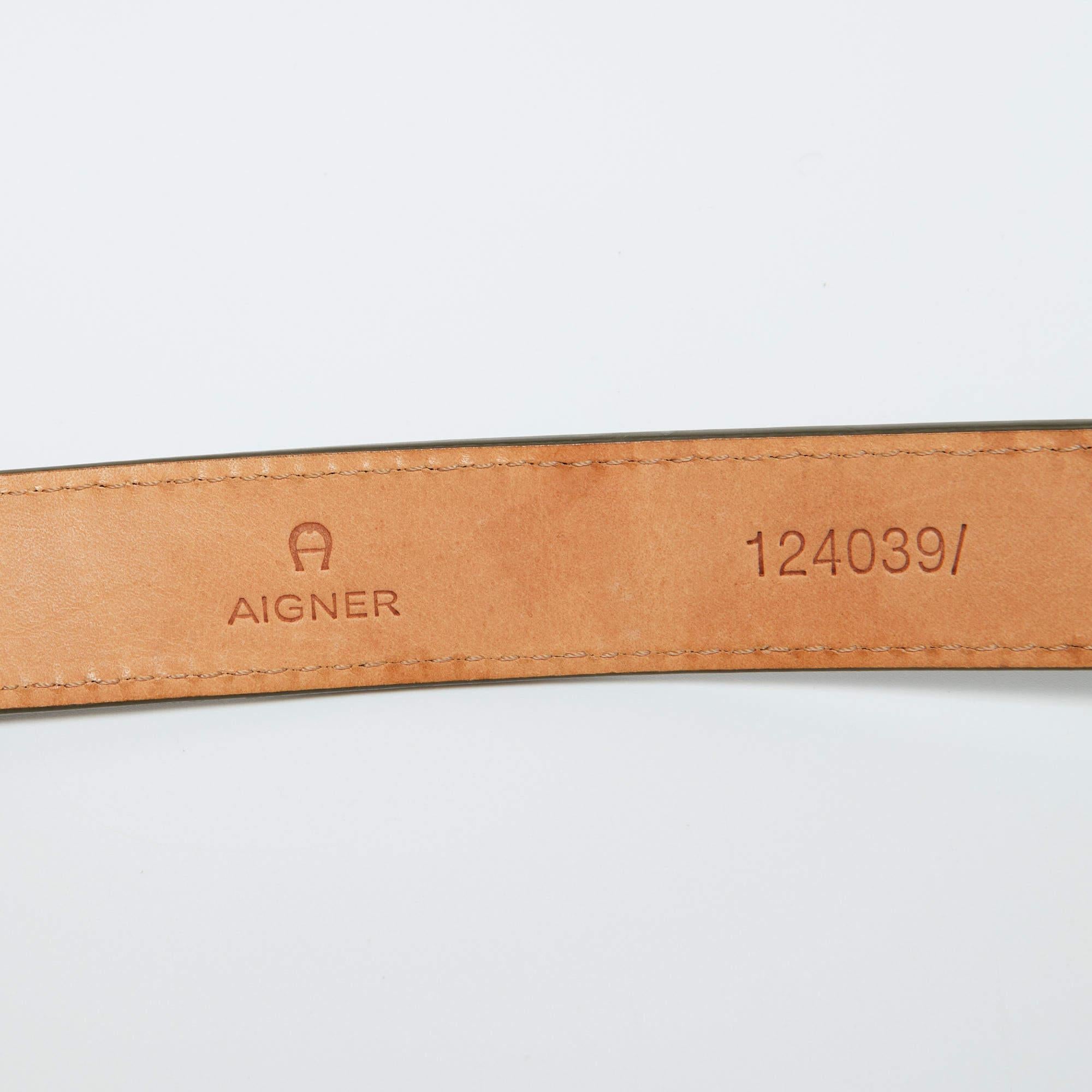 Women's Aigner Olive Green Leather Logo Buckle Belt 90CM For Sale