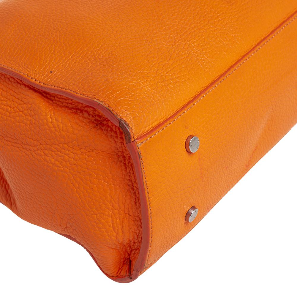 Aigner Orange Grained Leather Cybill Tote For Sale 5