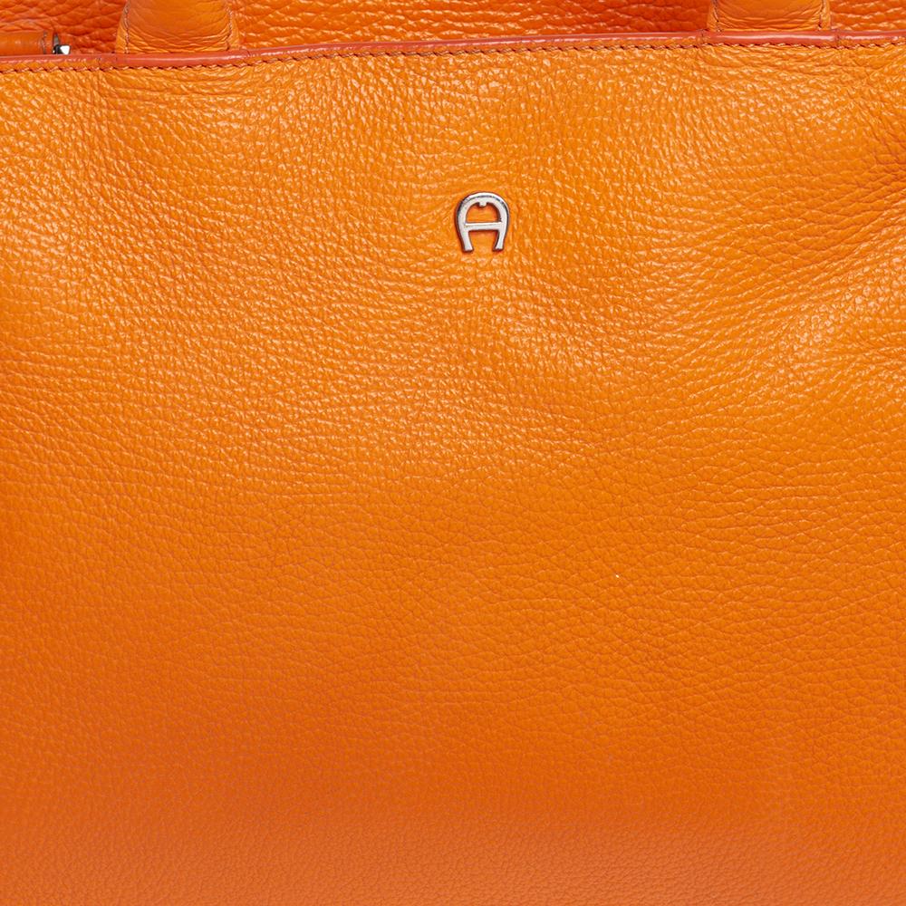 Women's Aigner Orange Grained Leather Cybill Tote