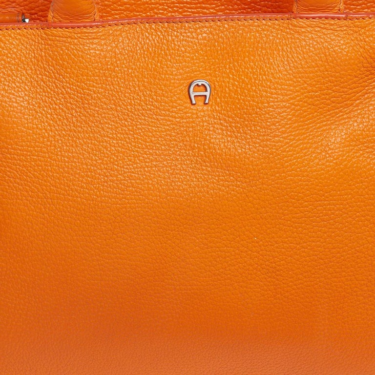 Aigner Orange Grained Leather Cybill Tote For Sale at 1stDibs