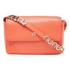 Aigner Orange Leather Flap Crossbody Bag