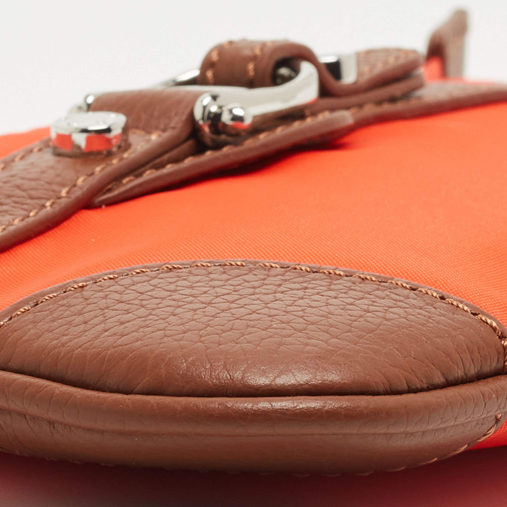 Aigner Orange/Tan Nylon and Leather Buckle Baguette Bag In Excellent Condition In Dubai, Al Qouz 2
