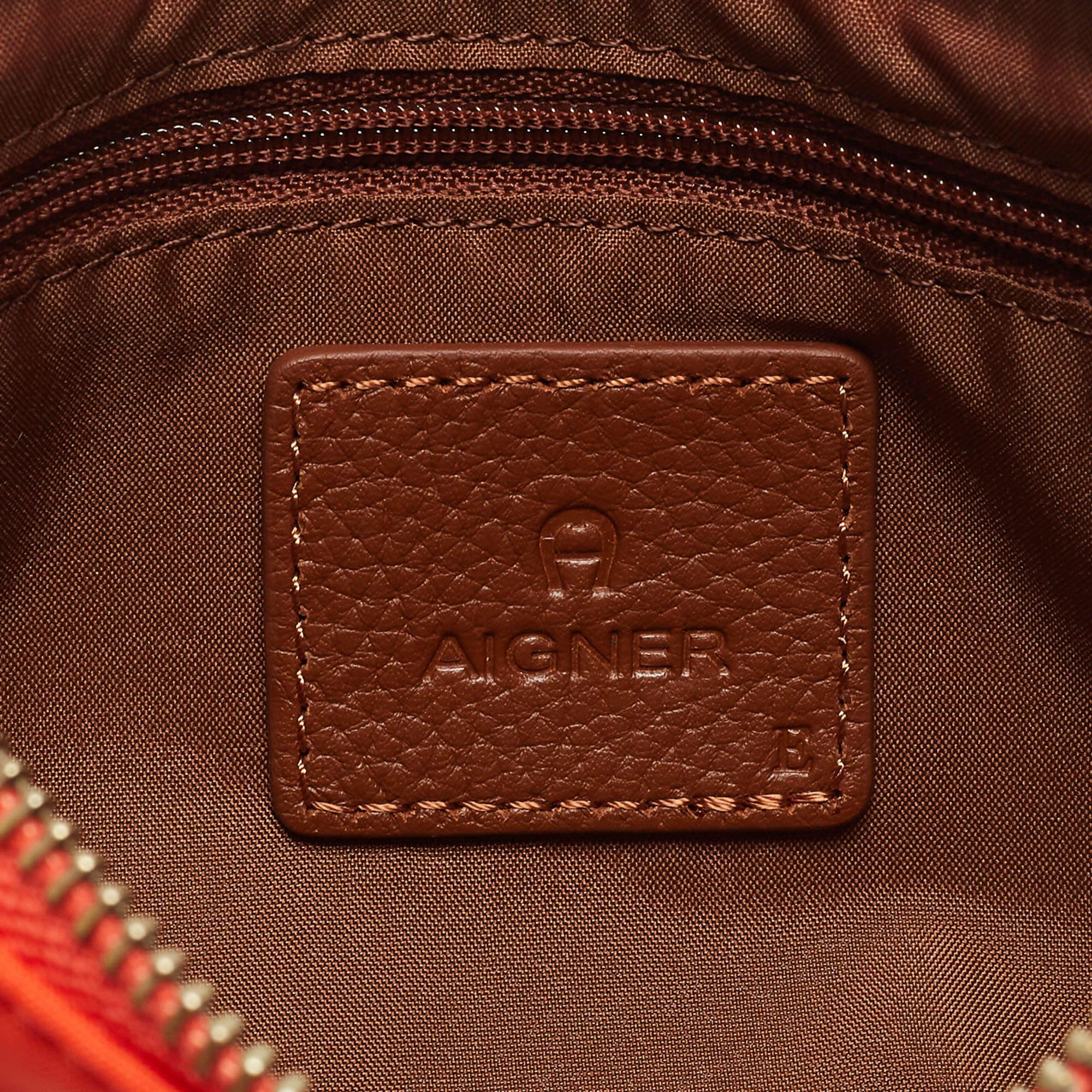 Aigner Orange/Tan Nylon and Leather Buckle Baguette Bag 2