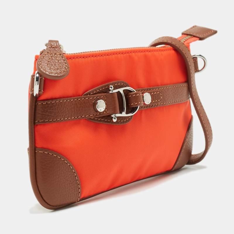 Aigner Orange/Tan Nylon and Leather Buckle Baguette Bag 4
