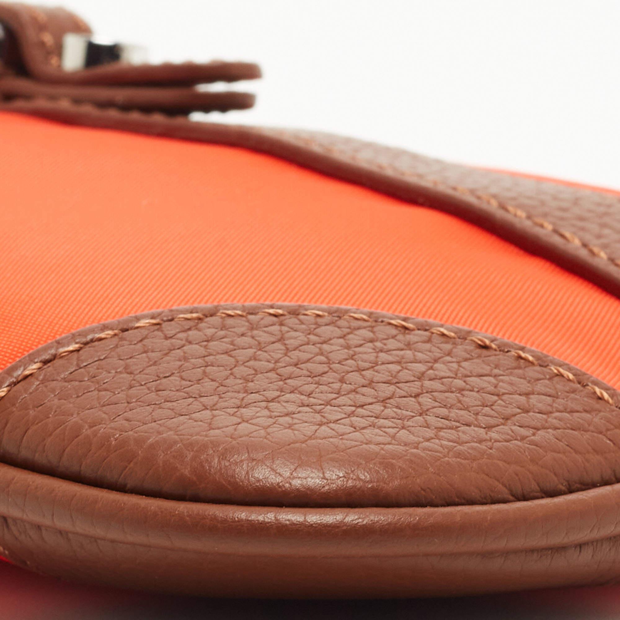 Aigner Orange/Tan Nylon and Leather Buckle Baguette Bag 5