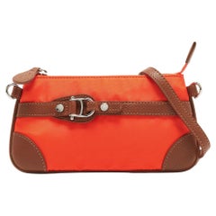 Aigner Orange/Tan Nylon and Leather Buckle Baguette Bag