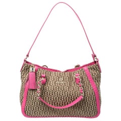 Aigner Pink/Beige Signature Canvas and Leather Tassel Shoulder Bag