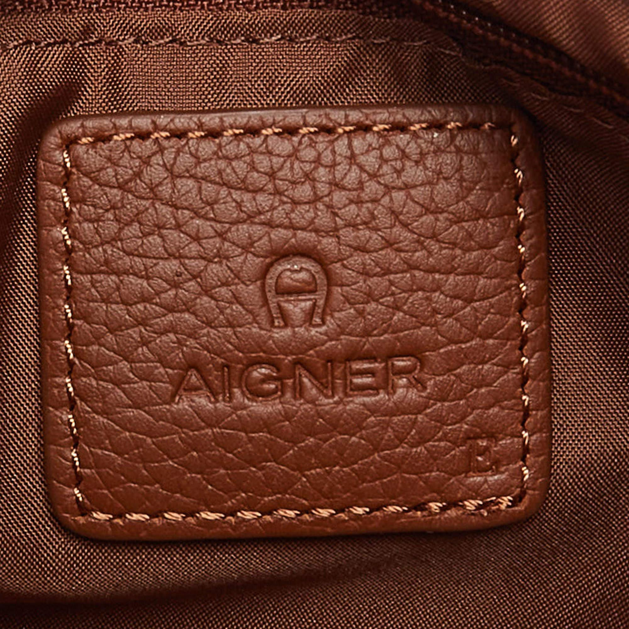 Aigner Purple/Brown Nylon and Leather Buckle Clutch Bag For Sale 7