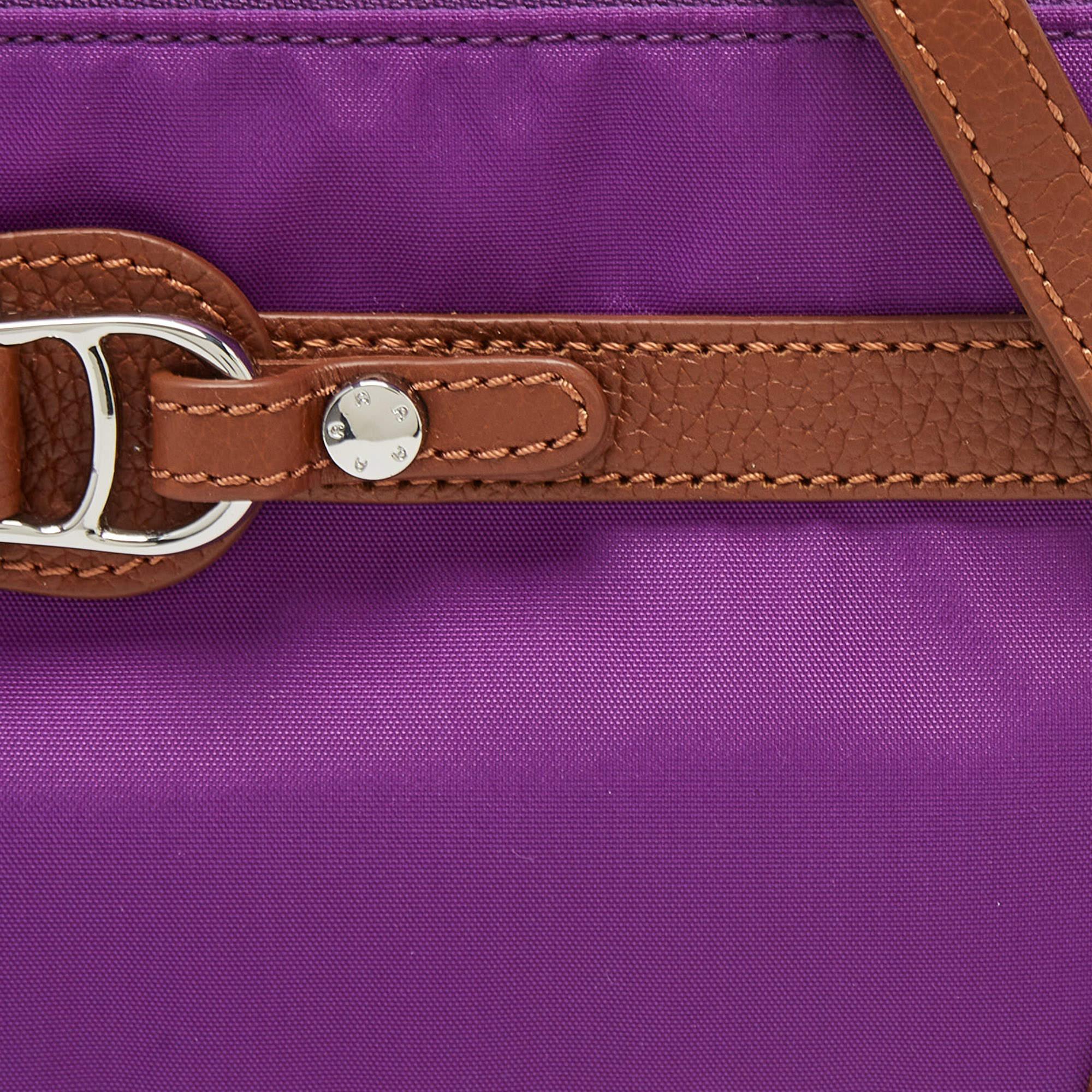Aigner Purple/Brown Nylon and Leather Buckle Clutch Bag For Sale 3