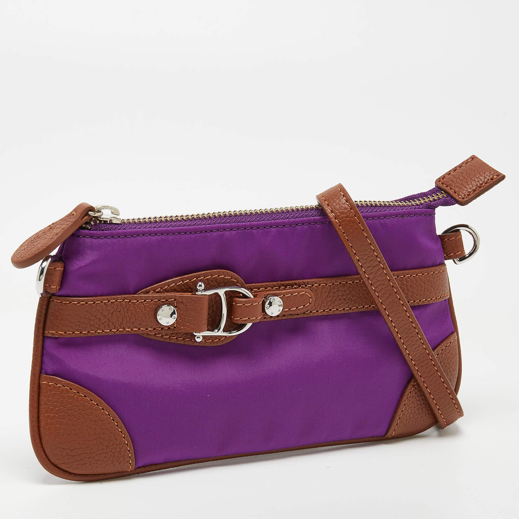 Aigner Purple/Brown Nylon and Leather Buckle Clutch Bag For Sale 5