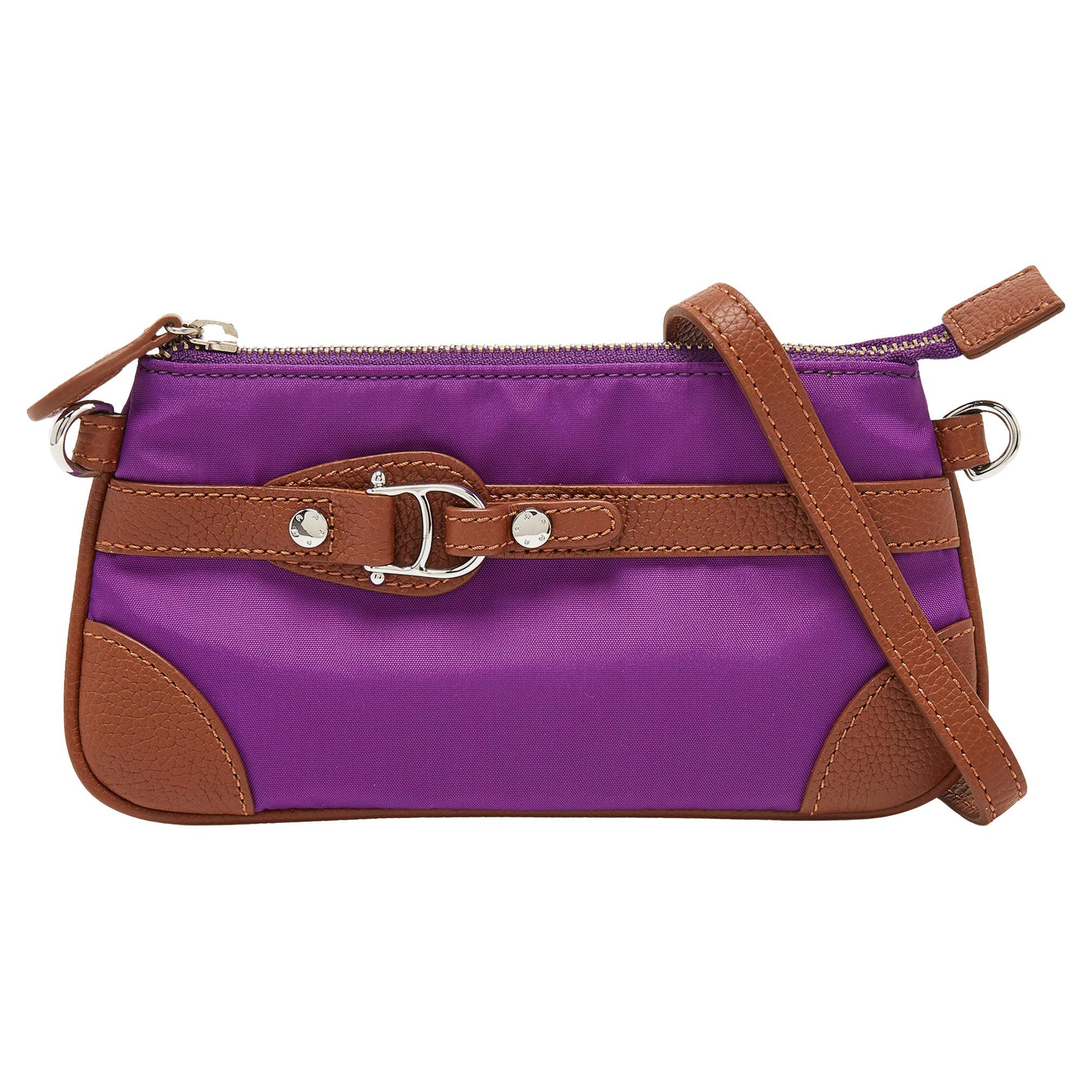 Aigner Purple/Brown Nylon and Leather Buckle Clutch Bag For Sale