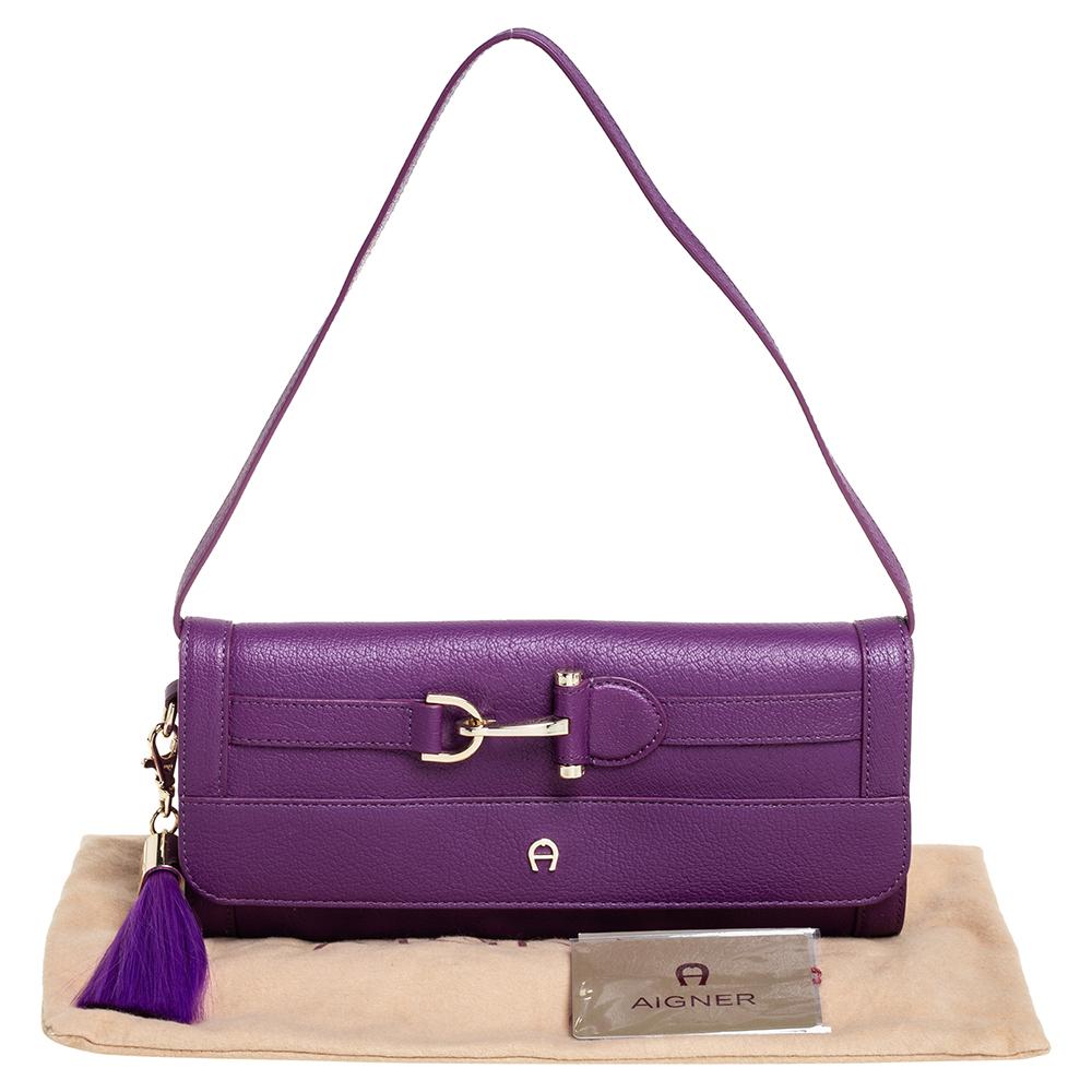 Aigner Purple Leather Cavallina Flap Shoulder Bag 4